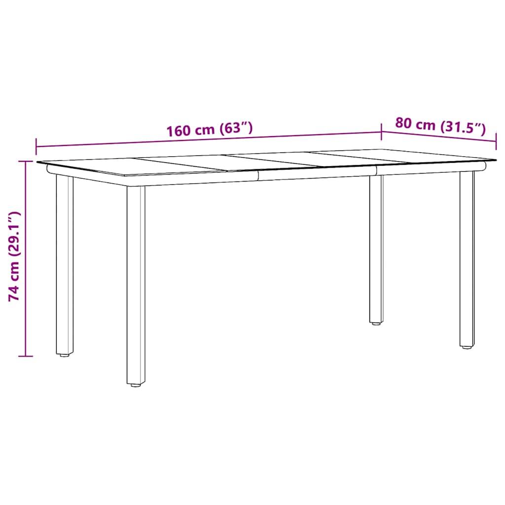 Garten-Esstisch Schwarz 160x80x74 cm Stahl und Hartglas
