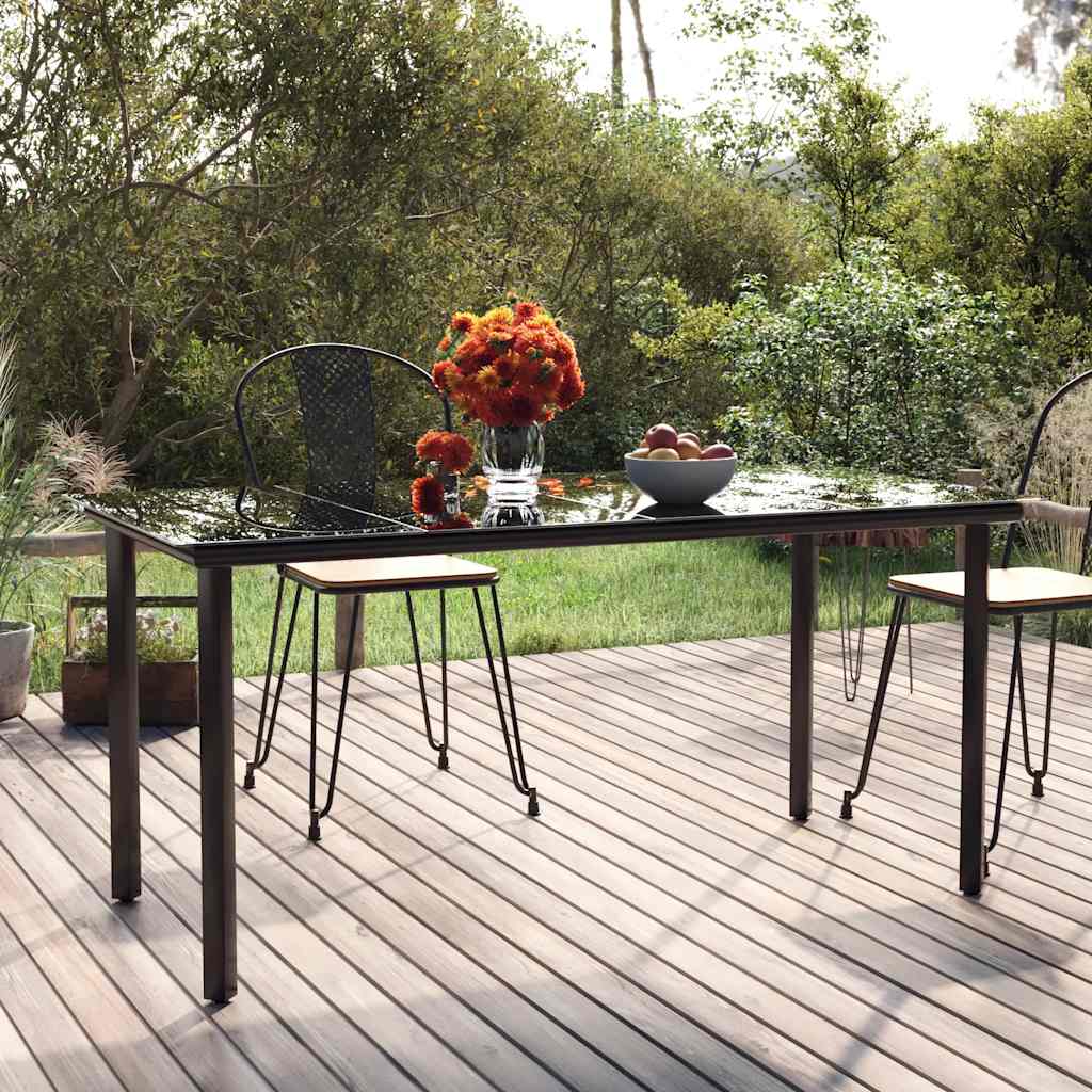Garten-Esstisch Schwarz 160x80x74 cm Stahl und Hartglas