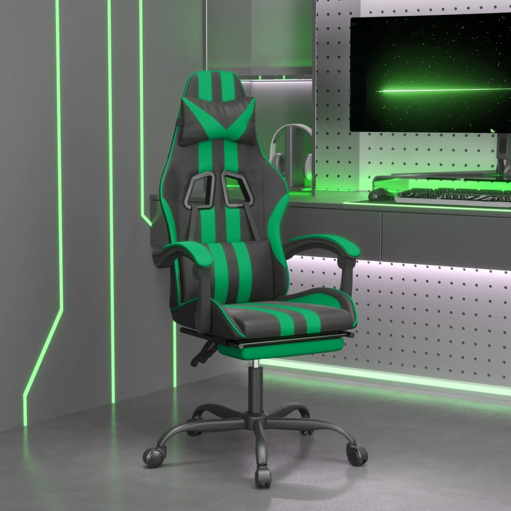 Gaming-Stuhl mit Fußstütze Drehbar Schwarz & Grün Kunstleder