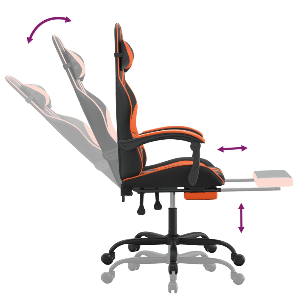 Gaming-Stuhl mit Fußstütze Drehbar Schwarz & Orange Kunstleder