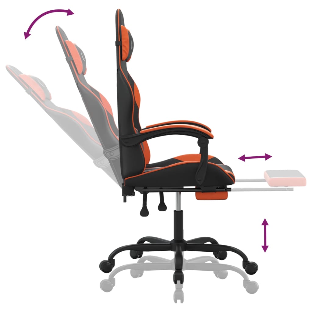 Gaming-Stuhl mit Fußstütze Drehbar Schwarz & Orange Kunstleder