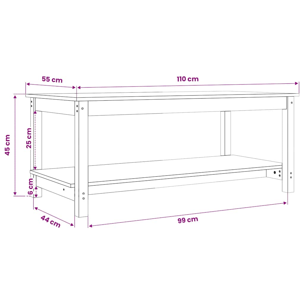 Couchtisch 110x55x45 cm Massivholz Kiefer