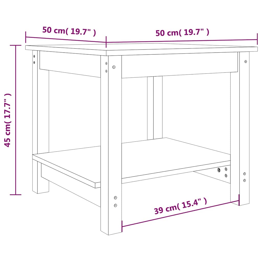 Couchtisch Schwarz 50x50x45 cm Massivholz Kiefer
