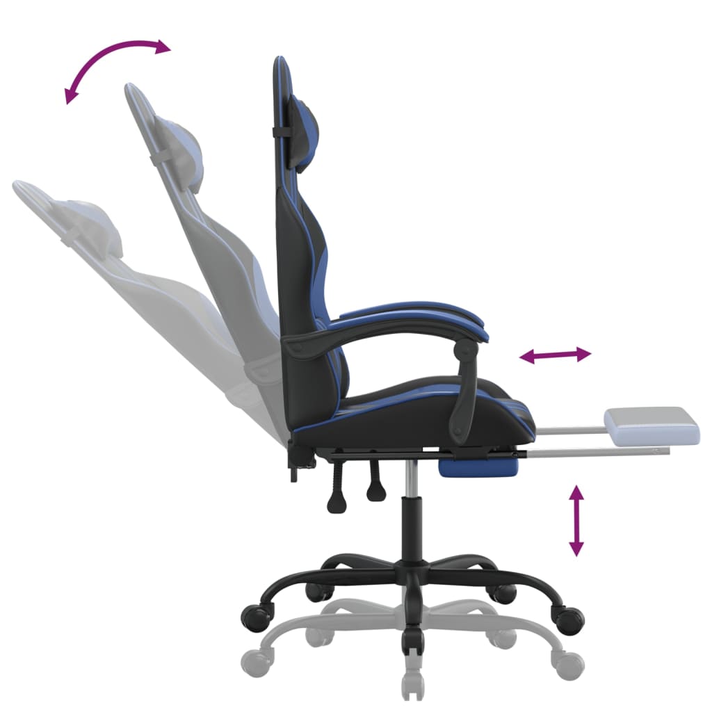 Gaming-Stuhl mit Fußstütze Schwarz und Blau Kunstleder