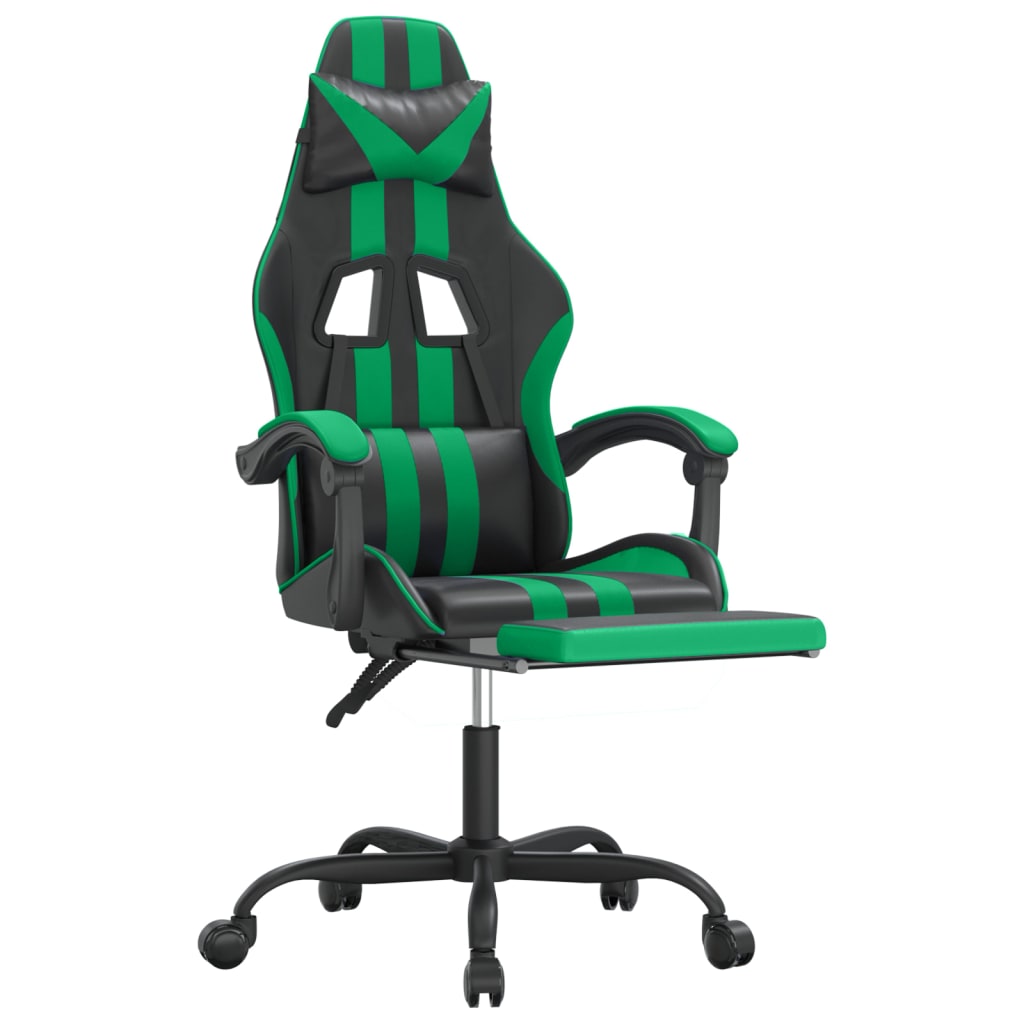 Gaming-Stuhl mit Fußstütze Schwarz und Grün Kunstleder