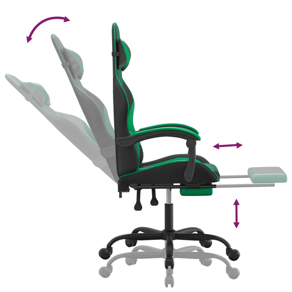 Gaming-Stuhl mit Fußstütze Schwarz und Grün Kunstleder