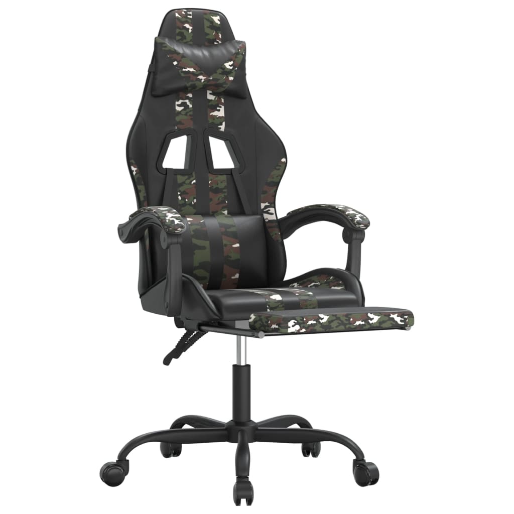 Gaming-Stuhl mit Fußstütze Schwarz und Tarnfarben Kunstleder