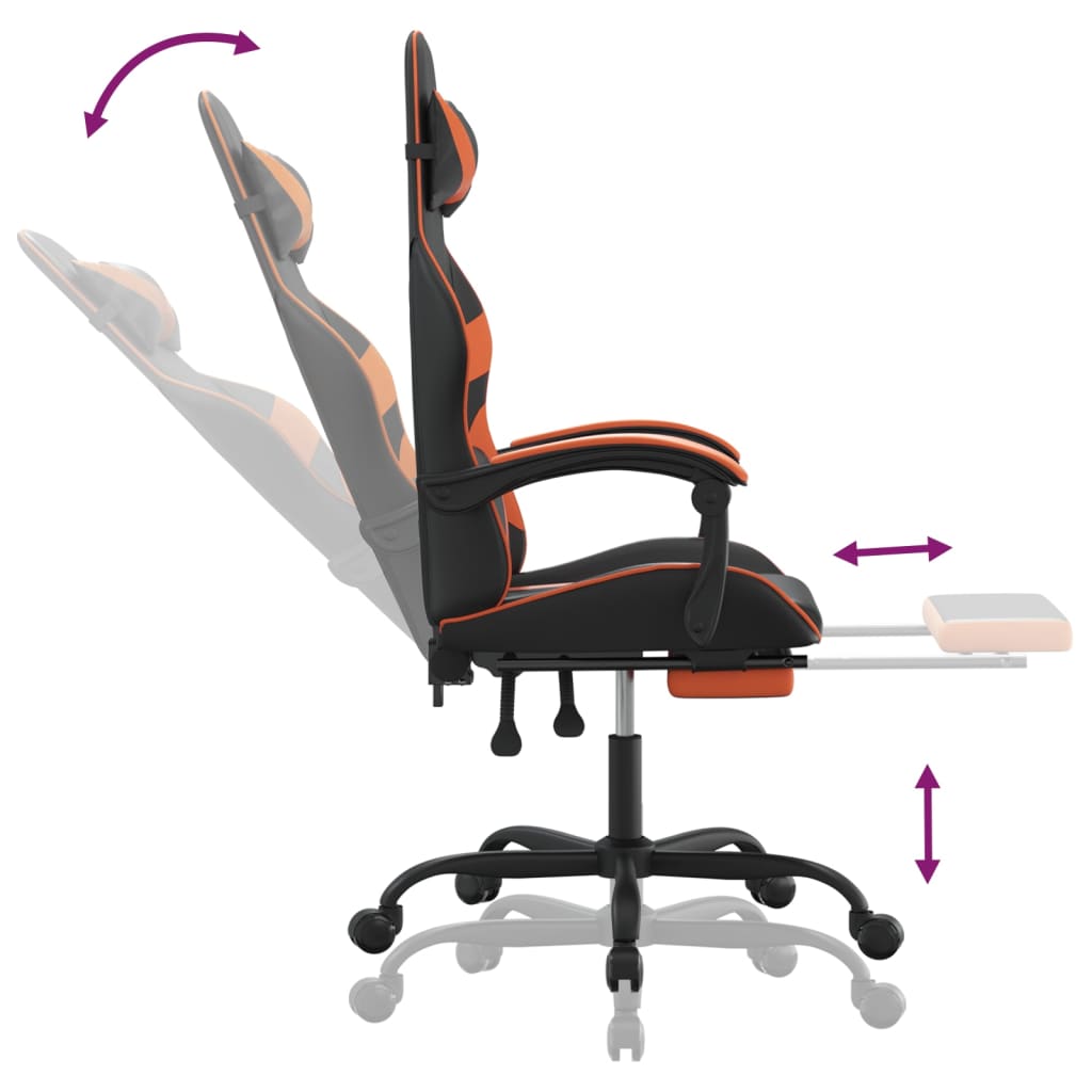 Gaming-Stuhl mit Fußstütze Schwarz und Orange Kunstleder