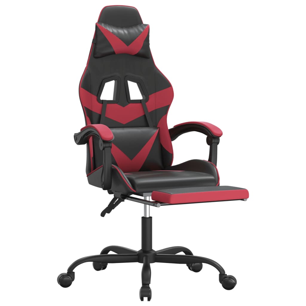 Gaming-Stuhl mit Fußstütze Schwarz und Weinrot Kunstleder