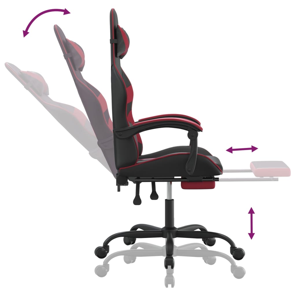 Gaming-Stuhl mit Fußstütze Schwarz und Weinrot Kunstleder