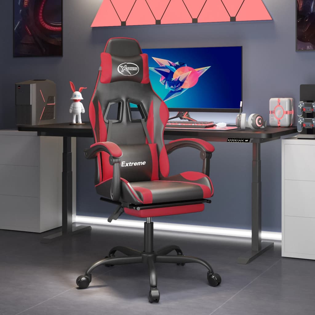 Gaming-Stuhl mit Fußstütze Schwarz und Rot Kunstleder