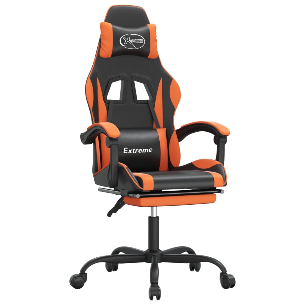 Gaming-Stuhl mit Fußstütze Schwarz und Orange Kunstleder