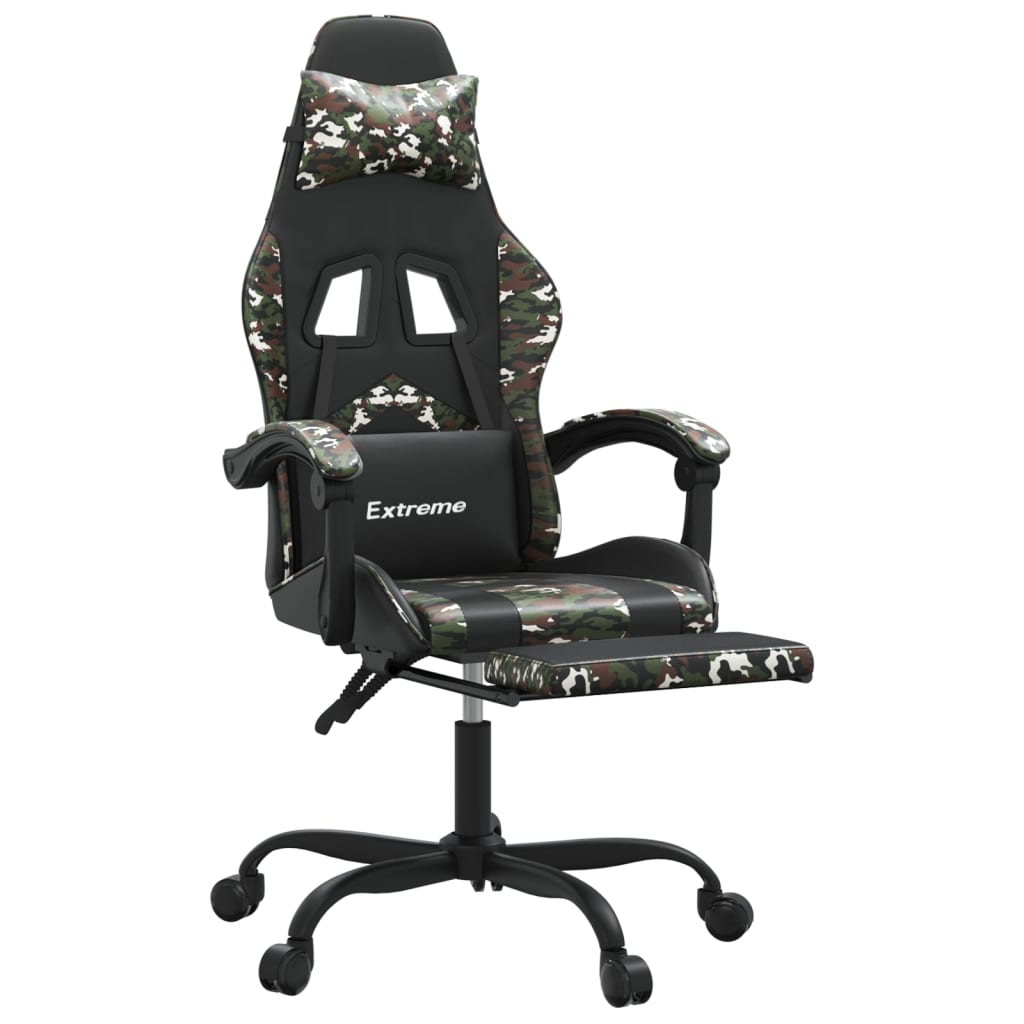 Gaming-Stuhl mit Fußstütze Schwarz und Tarnfarben Kunstleder
