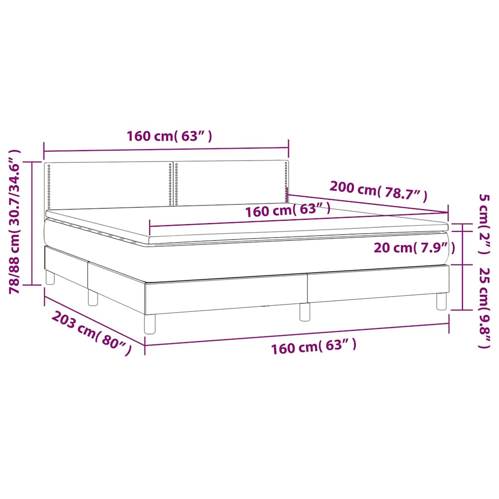 Boxspringbett mit Matratze & LED Dunkelblau 160x200 cm Samt