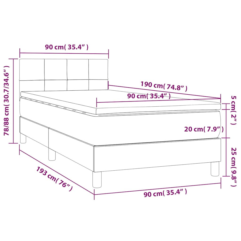 Boxspringbett mit Matratze & LED Schwarz 90x190 cm Samt