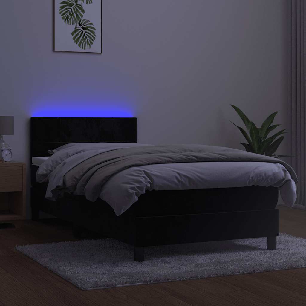 Boxspringbett mit Matratze & LED Schwarz 100x200 cm Samt