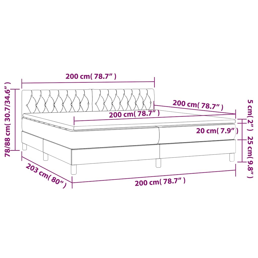 Boxspringbett mit Matratze & LED Schwarz 200x200 cm Samt