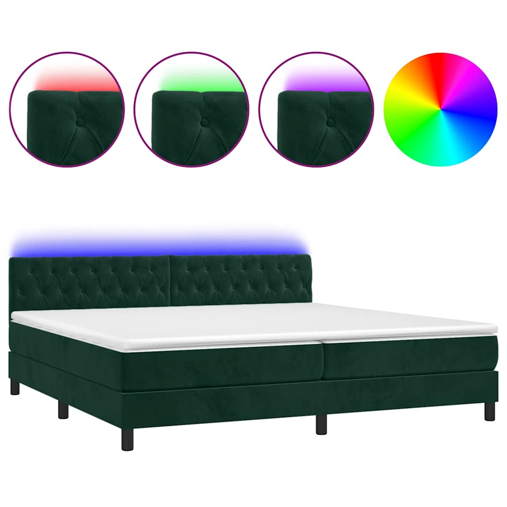 Boxspringbett mit Matratze & LED Dunkelgrün 200x200 cm Samt