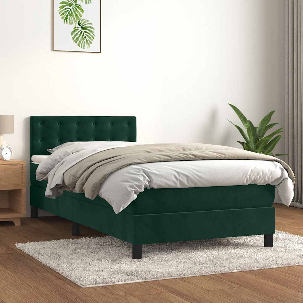 Boxspringbett mit Matratze & LED Dunkelgrün 90x200 cm Samt