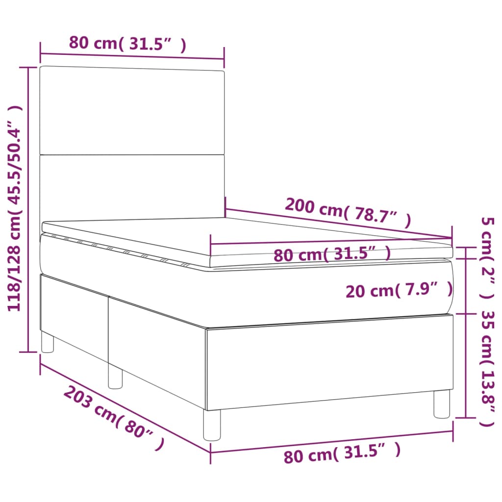 Boxspringbett mit Matratze & LED Taupe 80x200 cm Stoff