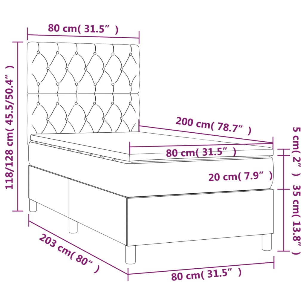 Boxspringbett mit Matratze & LED Taupe 80x200 cm Stoff