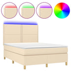 Boxspringbett mit Matratze & LED Creme 140x190 cm Stoff
