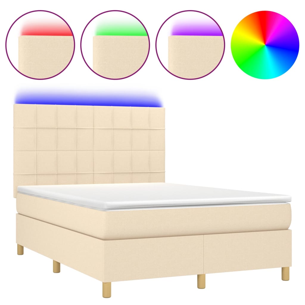 Boxspringbett mit Matratze & LED Creme 140x200 cm Stoff