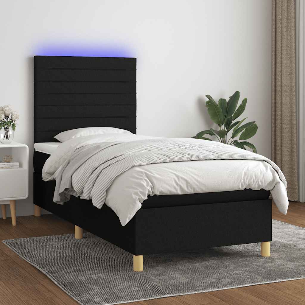 Boxspringbett mit Matratze & LED Schwarz 90x190 cm Stoff