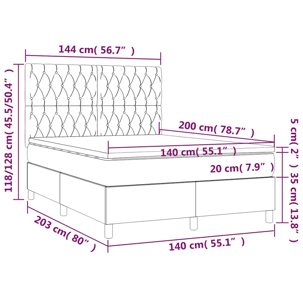 Boxspringbett mit Matratze & LED Schwarz 140x200 cm Stoff