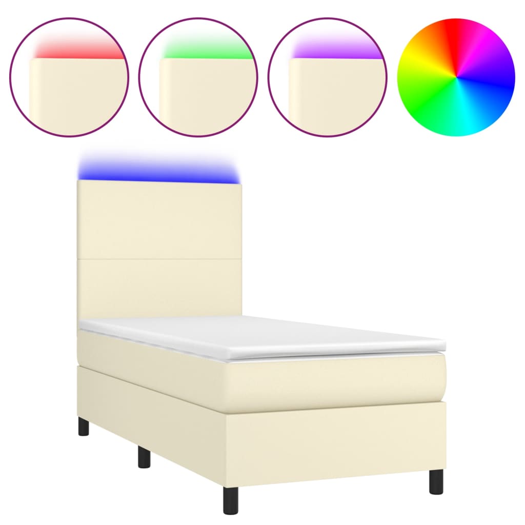 Boxspringbett mit Matratze & LED Creme 90x190 cm Kunstleder