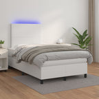 Boxspringbett mit Matratze & LED Weiß 120x200 cm Kunstleder