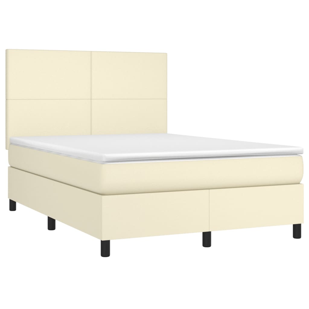 Boxspringbett mit Matratze & LED Creme 140x190 cm Kunstleder
