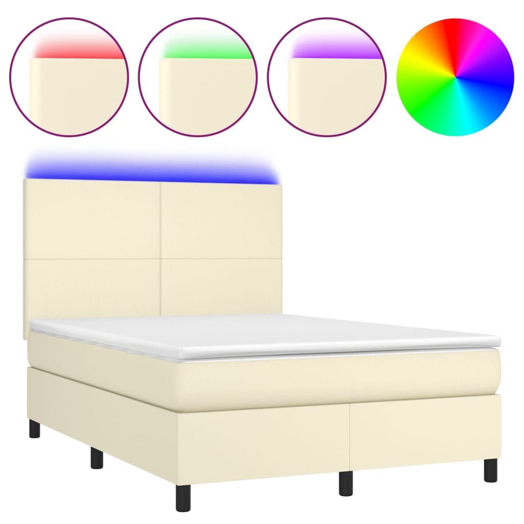 Boxspringbett mit Matratze & LED Creme 140x200 cm Kunstleder