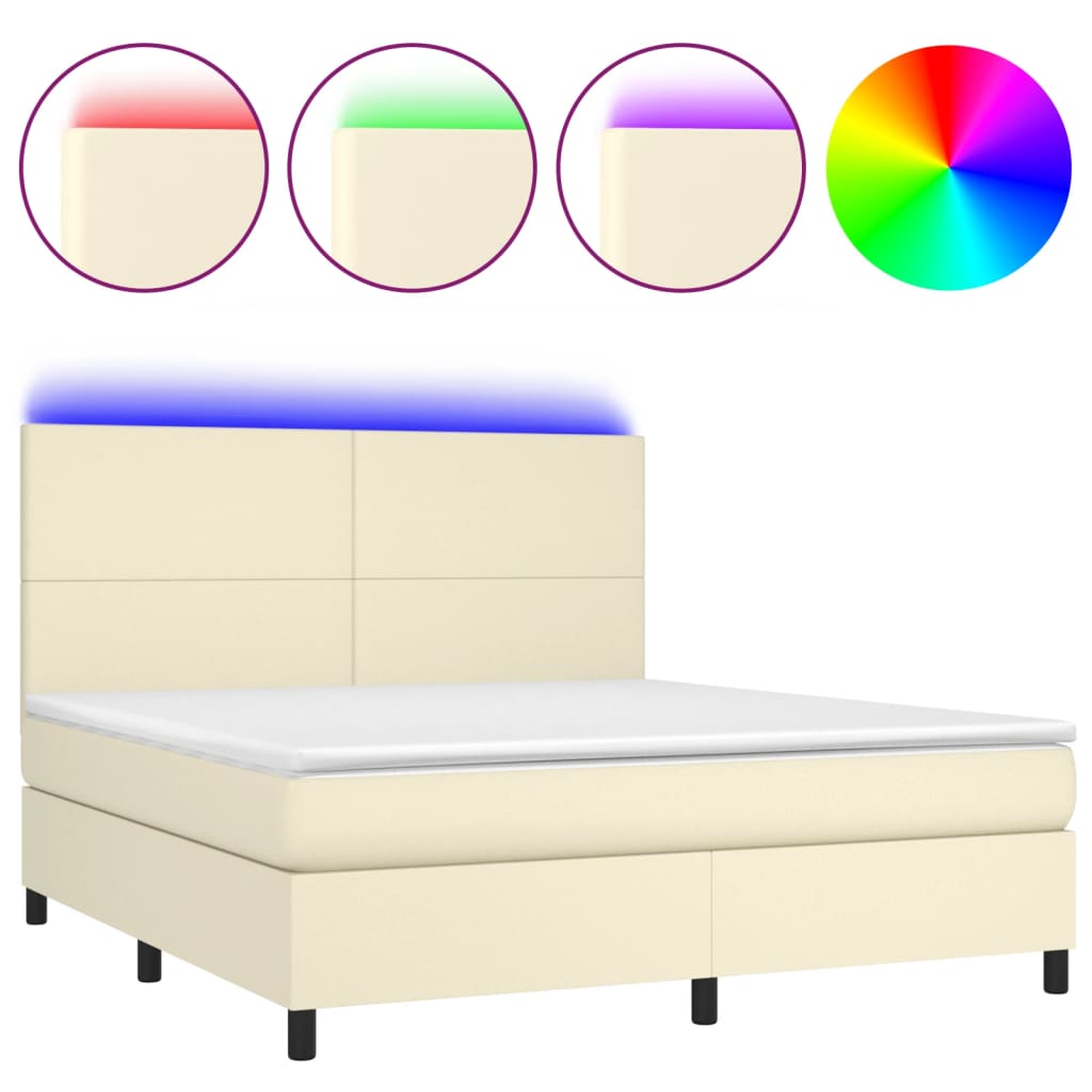 Boxspringbett mit Matratze & LED Creme 180x200 cm Kunstleder