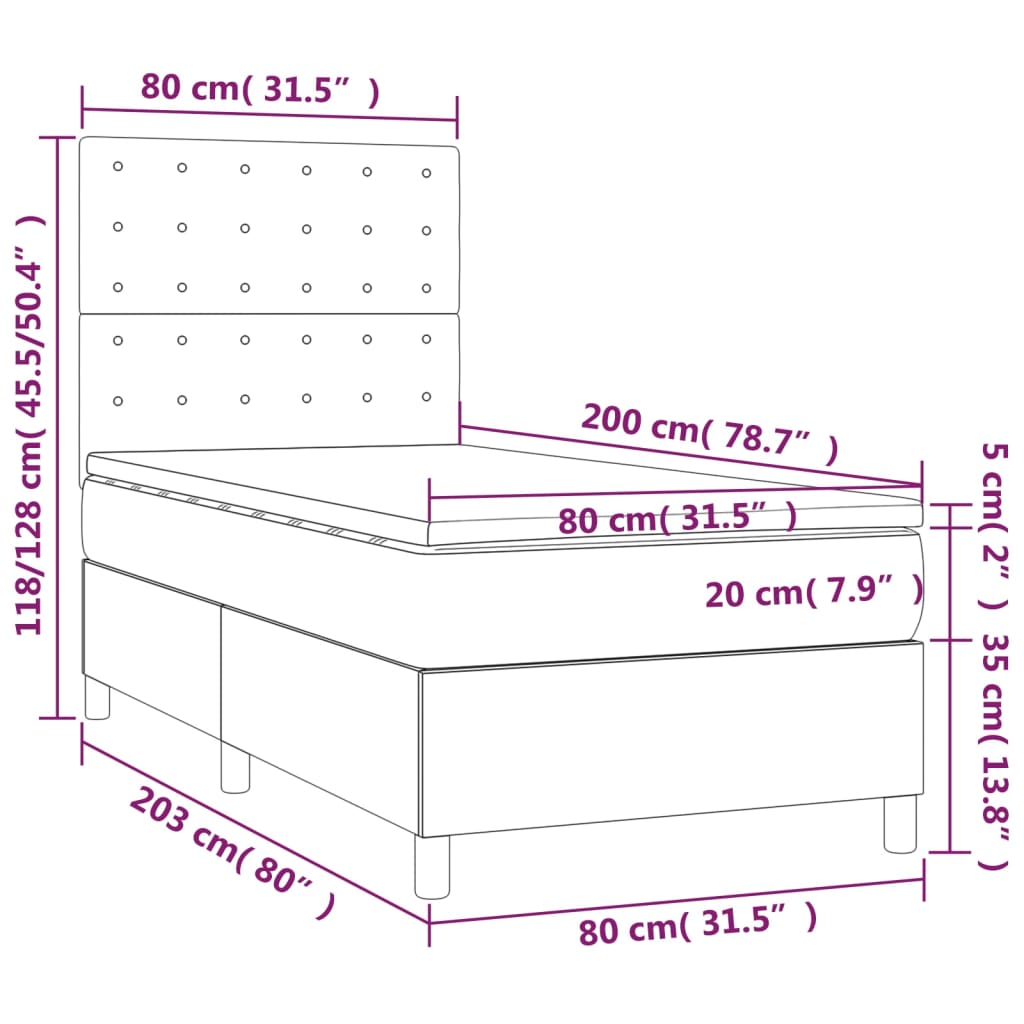 Boxspringbett mit Matratze & LED Creme 80x200 cm Kunstleder