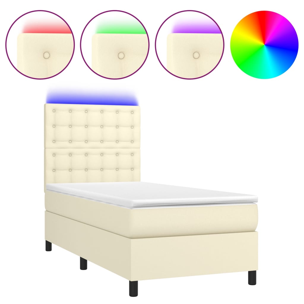 Boxspringbett mit Matratze & LED Creme 90x190 cm Kunstleder