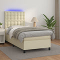 Boxspringbett mit Matratze & LED Creme 90x190 cm Kunstleder