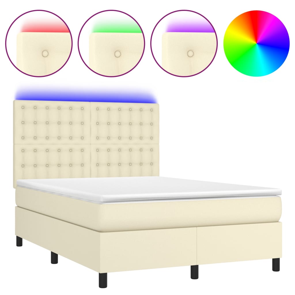 Boxspringbett mit Matratze & LED Creme 140x200 cm Kunstleder
