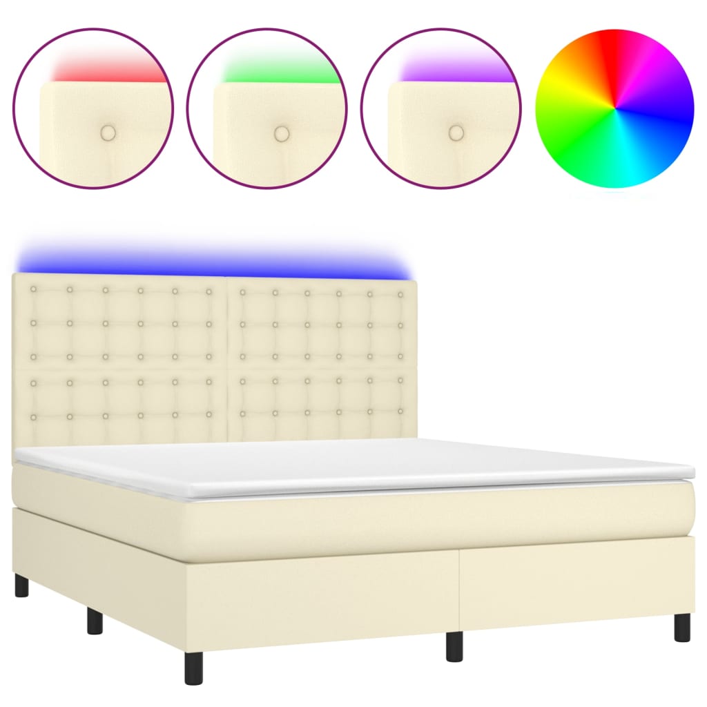 Boxspringbett mit Matratze & LED Creme 180x200 cm Kunstleder