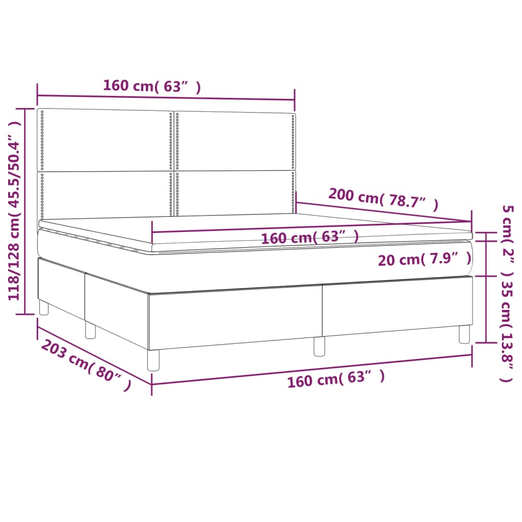 Boxspringbett mit Matratze & LED Schwarz 160x200 cm Samt