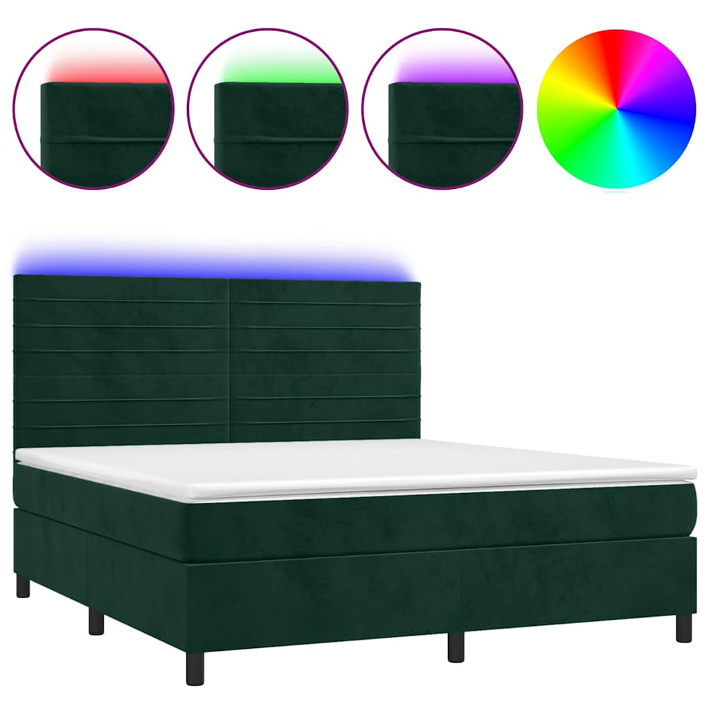 Boxspringbett mit Matratze & LED Dunkelgrün 160x200 cm Samt