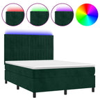 Boxspringbett mit Matratze & LED Dunkelgrün 140x190 cm Samt