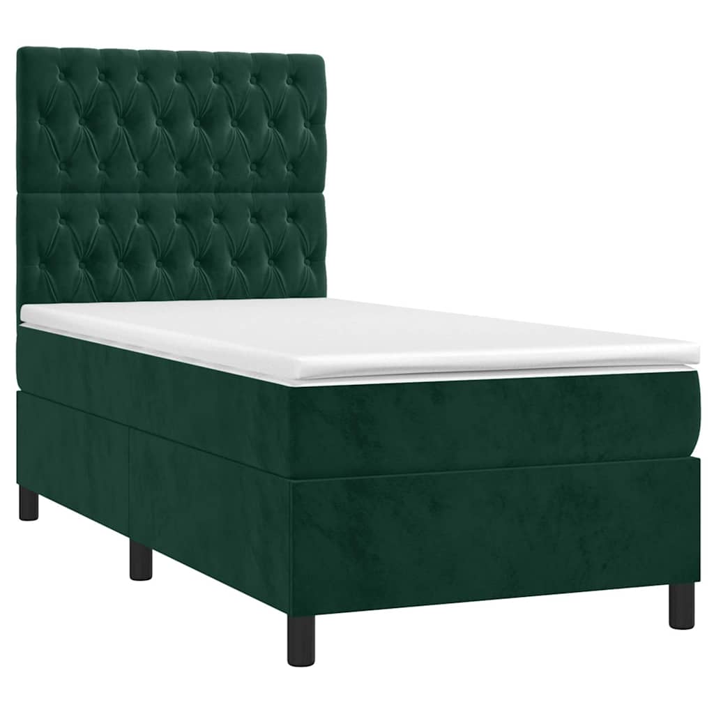 Boxspringbett mit Matratze & LED Dunkelgrün 90x190 cm Samt