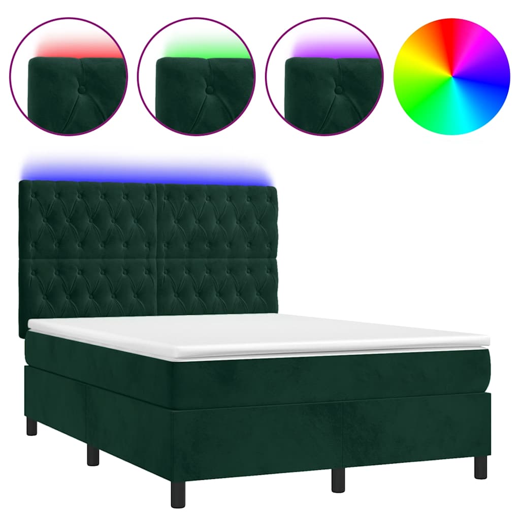 Boxspringbett mit Matratze & LED Dunkelgrün 140x190 cm Samt