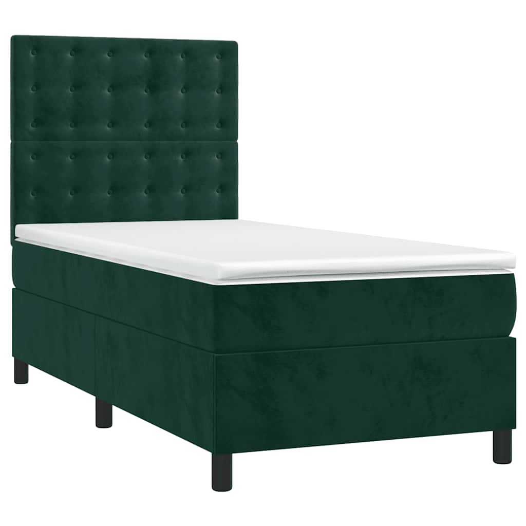 Boxspringbett mit Matratze & LED Dunkelgrün 90x200 cm Samt