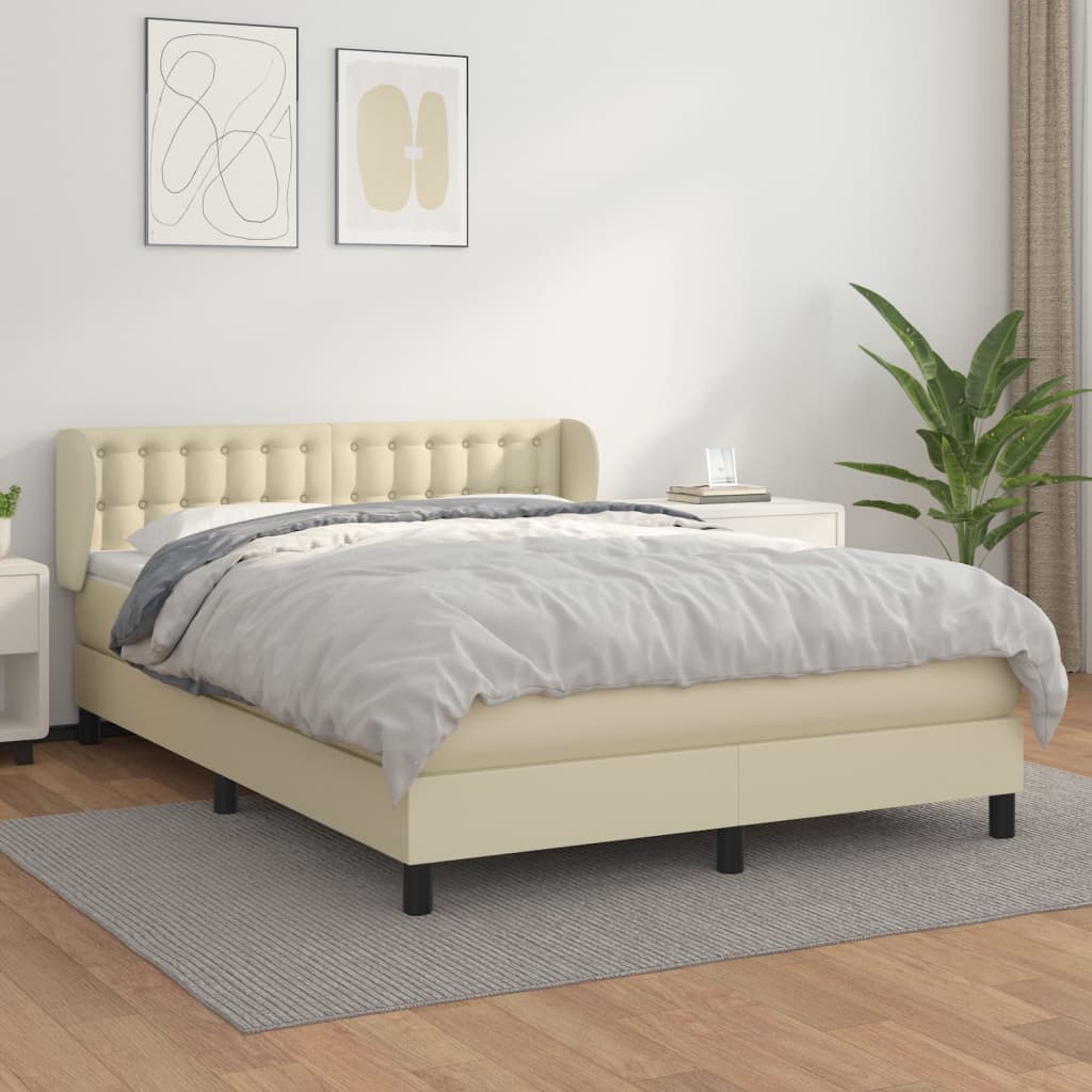 Boxspringbett mit Matratze Creme 140x200 cm Kunstleder