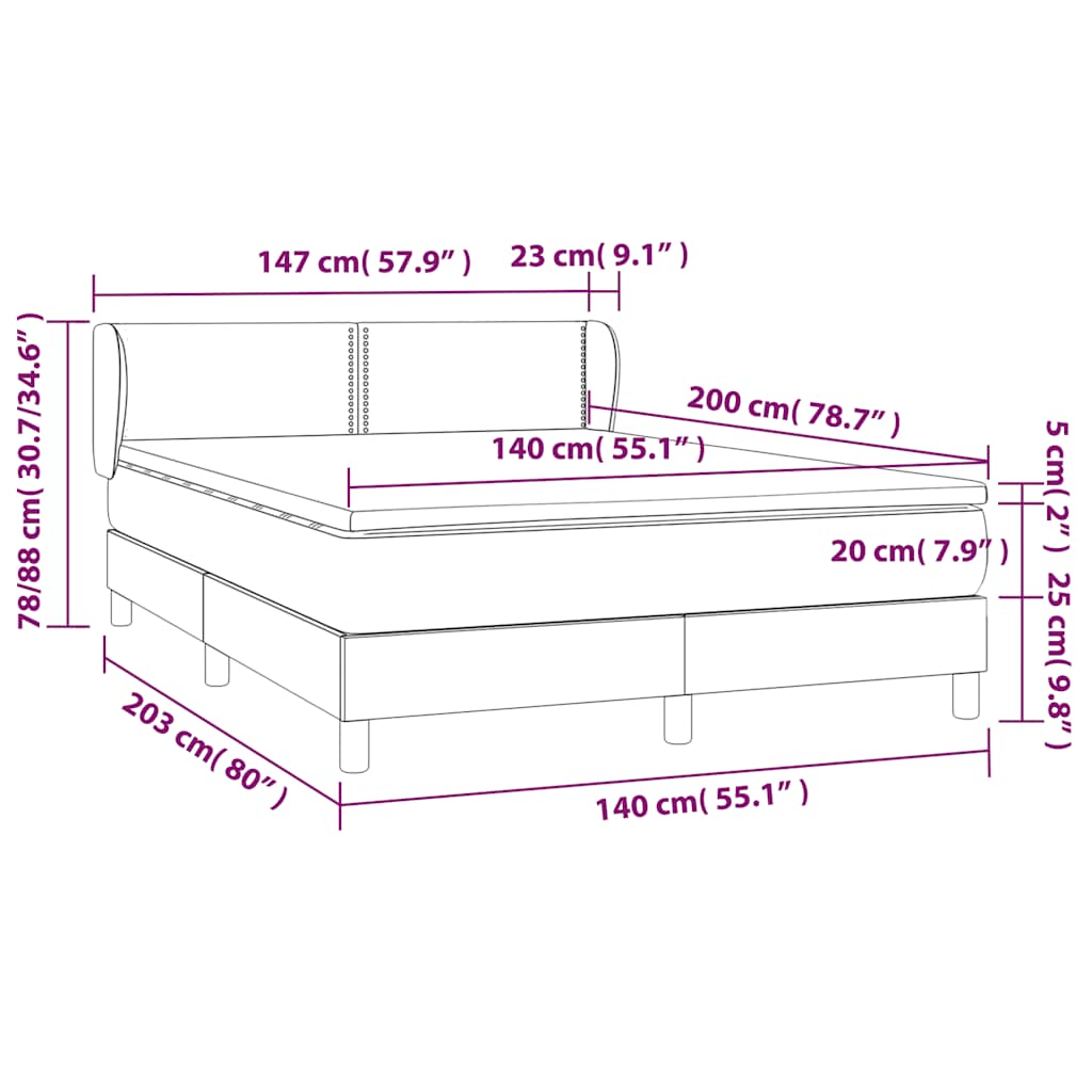 Boxspringbett mit Matratze Schwarz 140x200 cm Samt