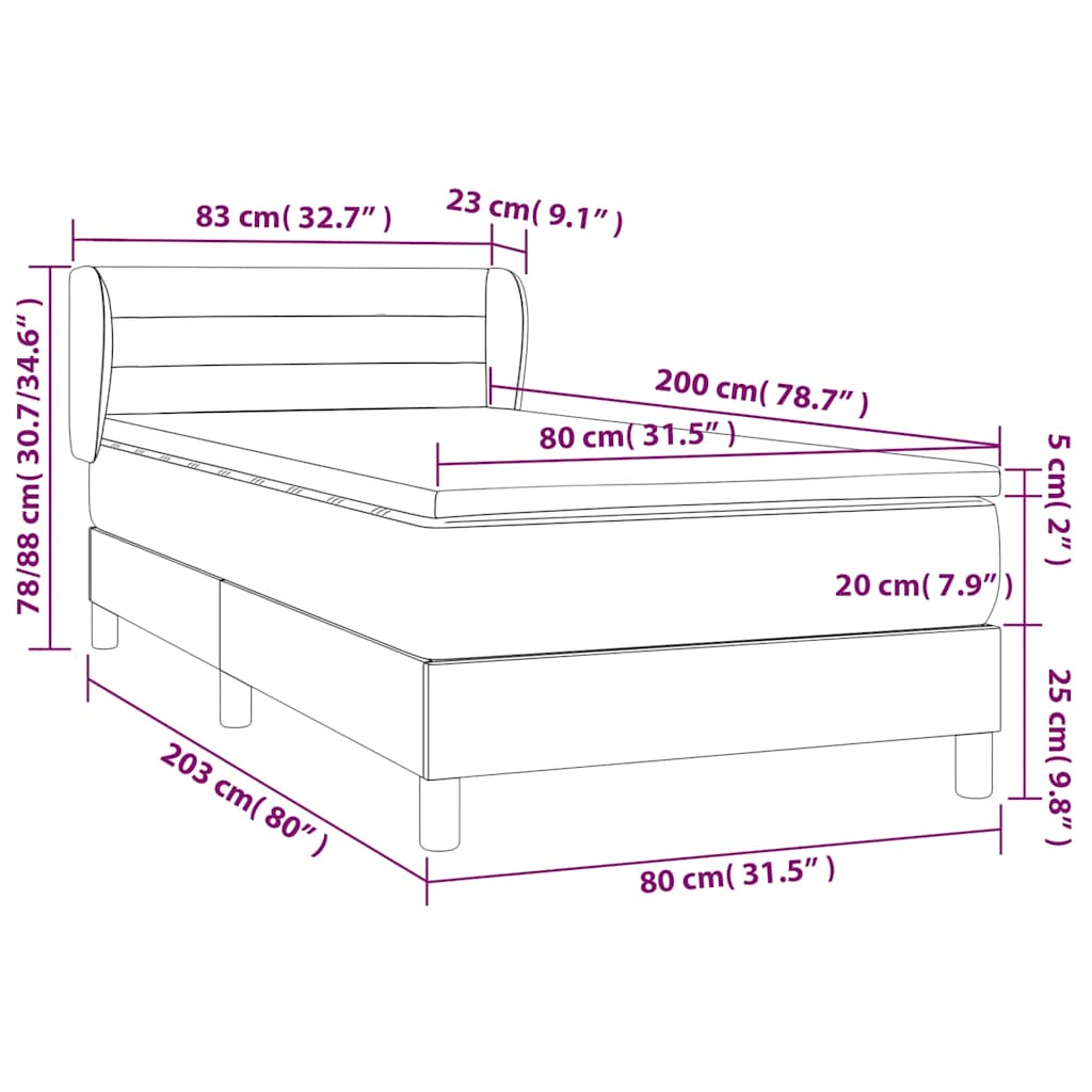 Boxspringbett mit Matratze Dunkelblau 80x200 cm Samt