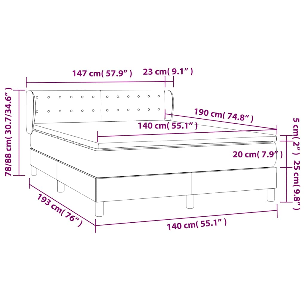 Boxspringbett mit Matratze Dunkelblau 140x190 cm Samt