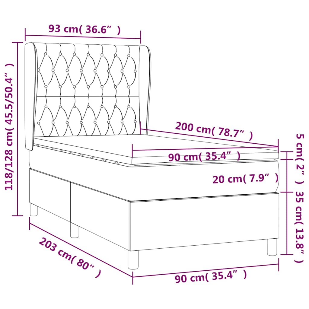 Boxspringbett mit Matratze Schwarz 90x200 cm Stoff